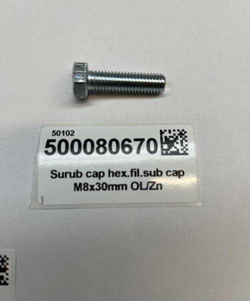 Surub cap hex.fil.sub cap M8x30mm OL/Zn