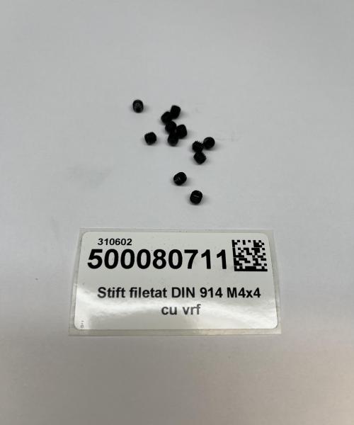 Stift filetat DIN 914 M4x4 cu vârf