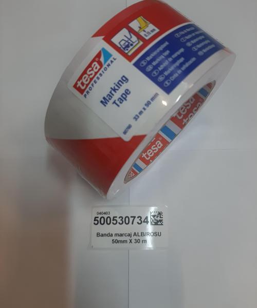 Banda marcaj ALB/ROSU 50mm X 30 m